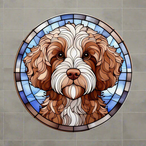 Cavapoo Brown & White Glass Suncatcher Worktop Saver